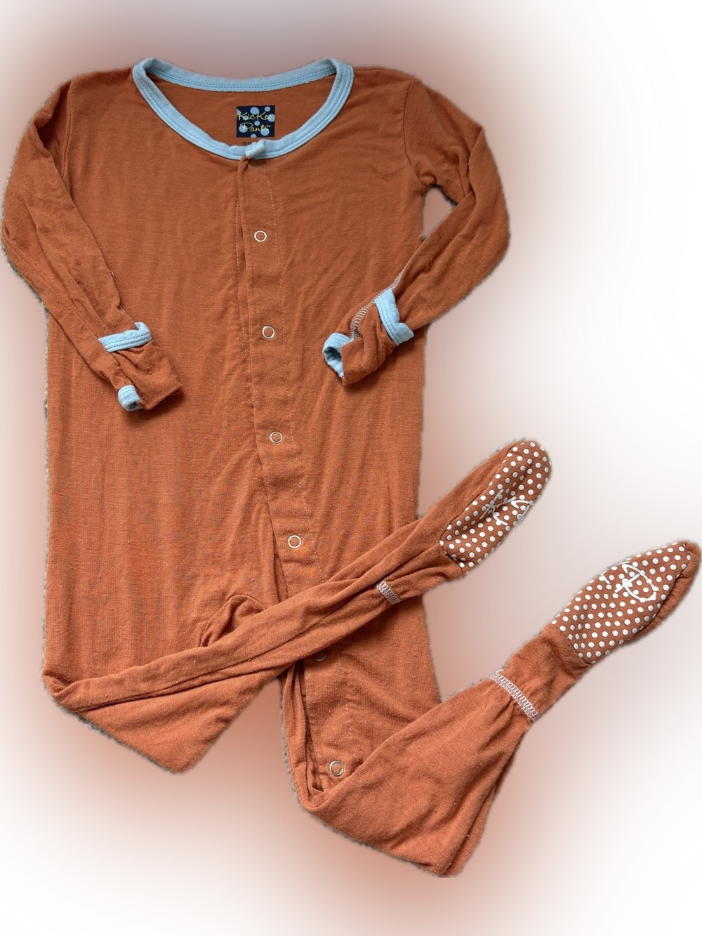 Kickee Pants Rust Baby One-Piece with Light Blue Trim